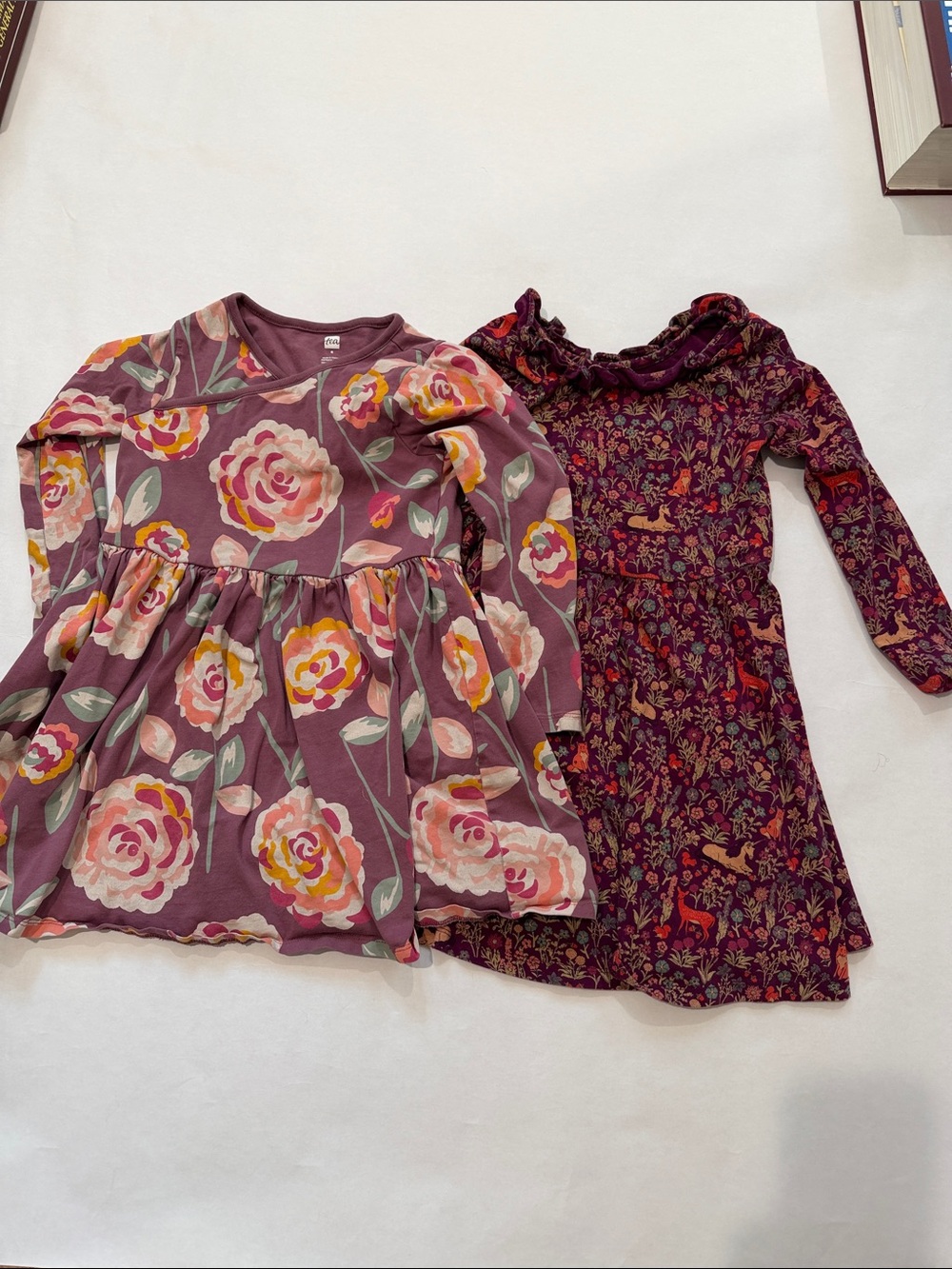Tea Collection Plum Floral & Woodland Print Girls' Knit Dresses